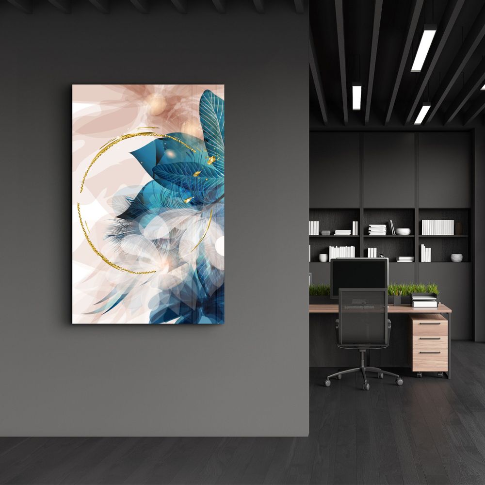 Autres décorations murales - Abstract Blue Leaves | Glass Wall Art - ARTDESIGNA