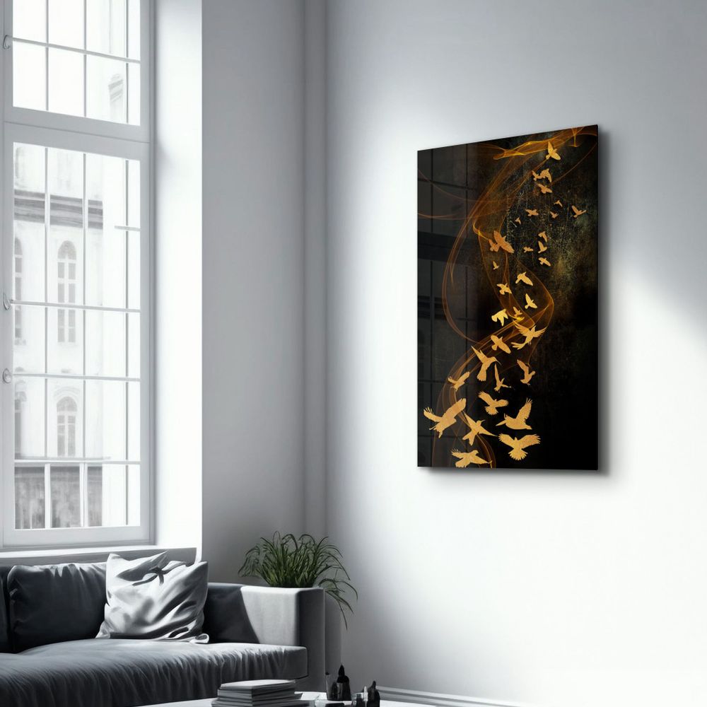 Autres décorations murales - Abstract Yellow Birds | Glass Wall Art - ARTDESIGNA