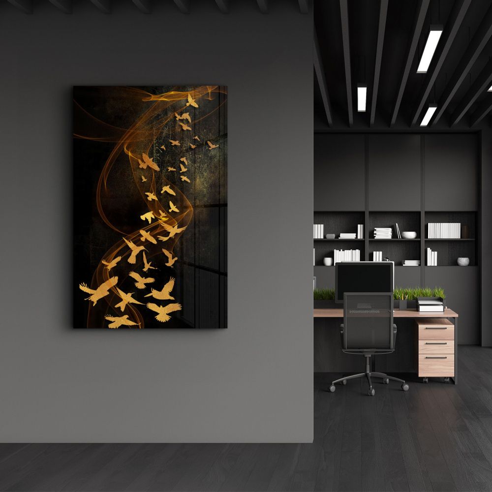 Autres décorations murales - Abstract Yellow Birds | Glass Wall Art - ARTDESIGNA