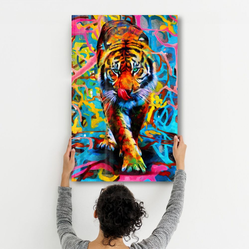 Autres décorations murales - Abstract Colorful Tiger | Glass Wall Art - ARTDESIGNA