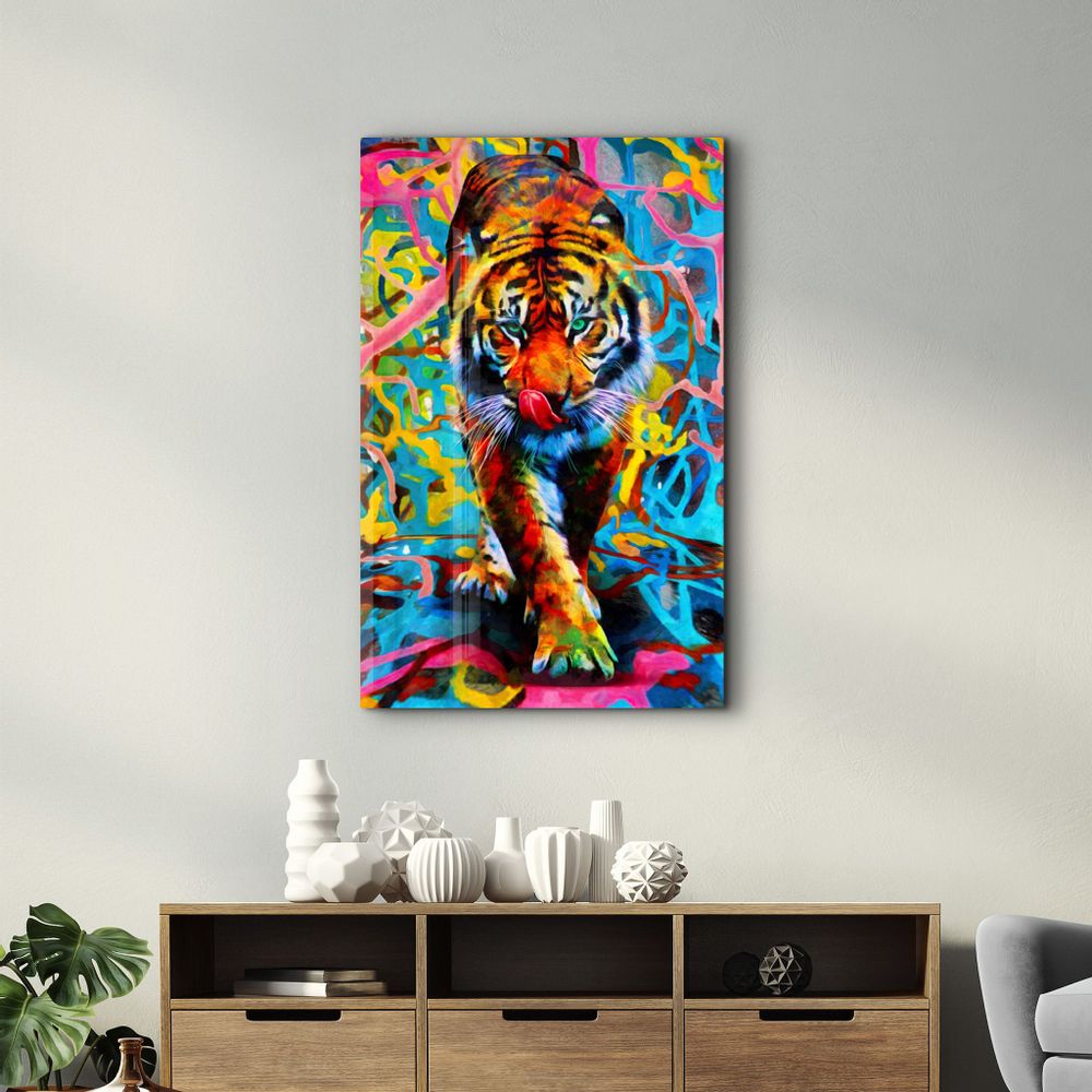 Autres décorations murales - Abstract Colorful Tiger | Glass Wall Art - ARTDESIGNA