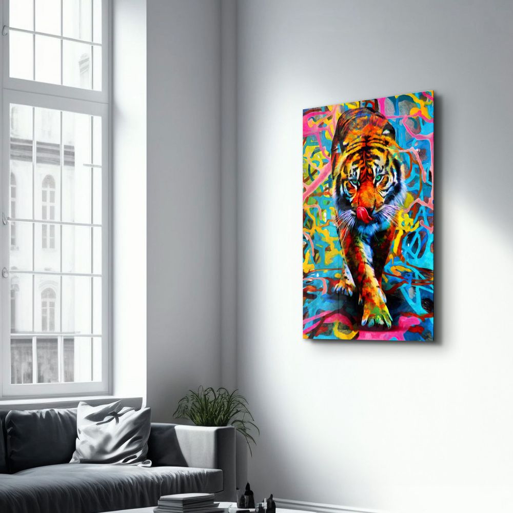Autres décorations murales - Abstract Colorful Tiger | Glass Wall Art - ARTDESIGNA