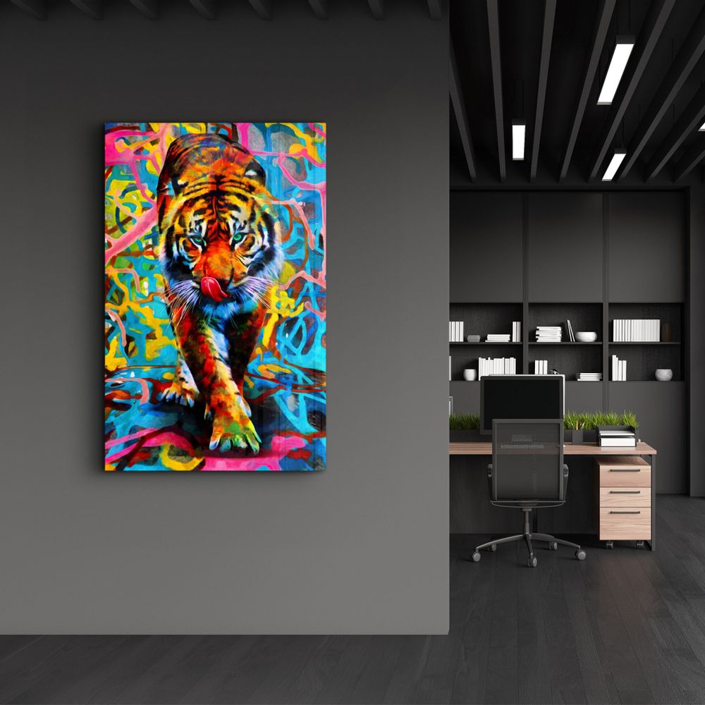 Autres décorations murales - Abstract Colorful Tiger | Glass Wall Art - ARTDESIGNA