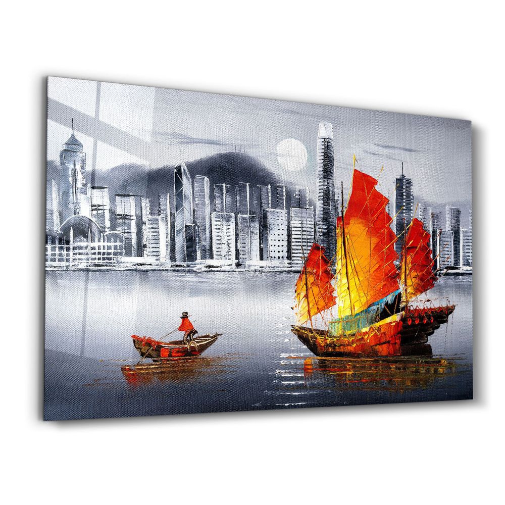 Autres décorations murales - Abstract Colorful Boat | Glass Wall Art - ARTDESIGNA