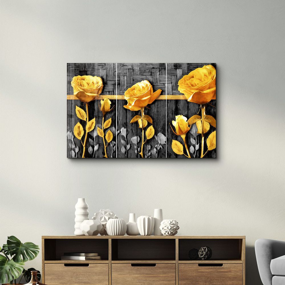 Autres décorations murales - Yellow Flowers 2 | Glass Wall Art - ARTDESIGNA