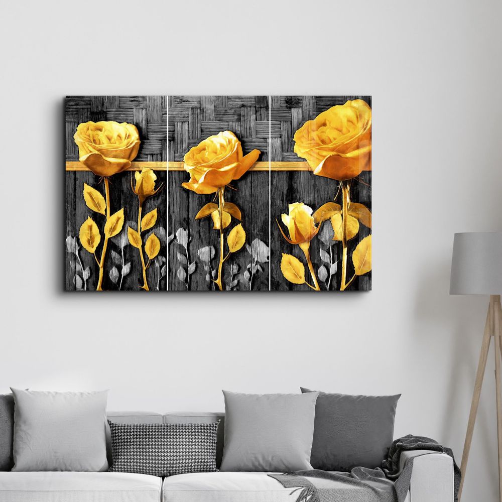 Autres décorations murales - Yellow Flowers 2 | Glass Wall Art - ARTDESIGNA