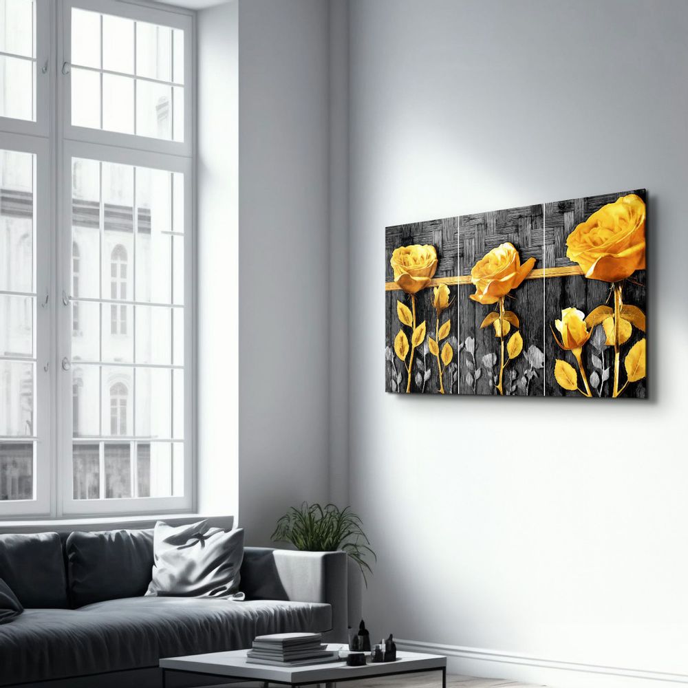 Autres décorations murales - Yellow Flowers 2 | Glass Wall Art - ARTDESIGNA
