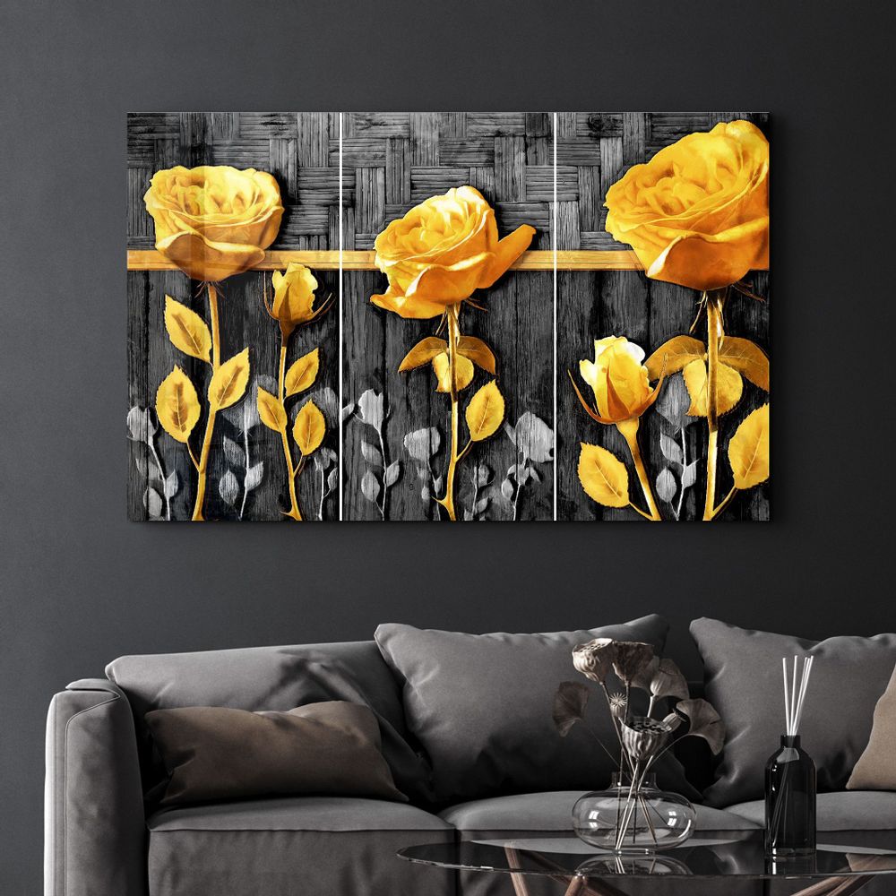 Autres décorations murales - Yellow Flowers 2 | Glass Wall Art - ARTDESIGNA