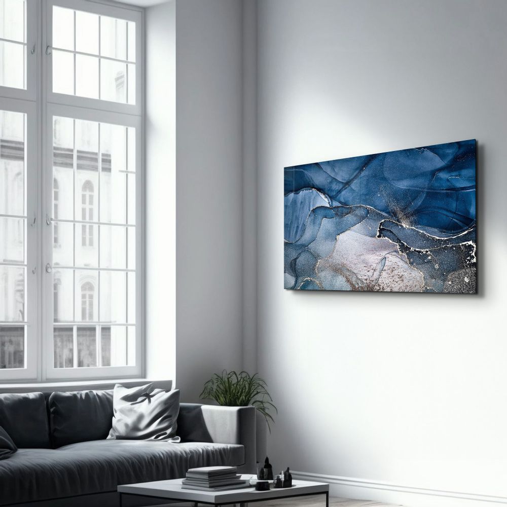 Other wall decoration - Dark Blue Wave Pattern V3 | Glass Wall Art - ARTDESIGNA