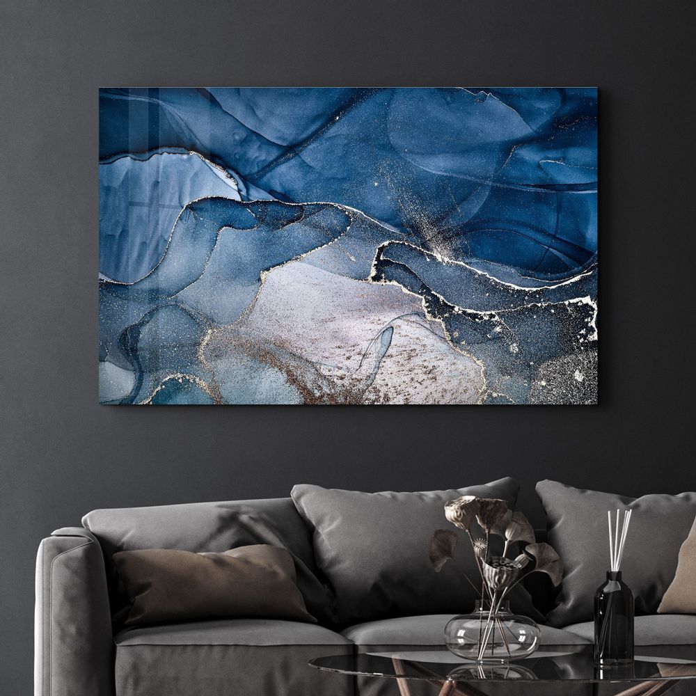 Other wall decoration - Dark Blue Wave Pattern V3 | Glass Wall Art - ARTDESIGNA