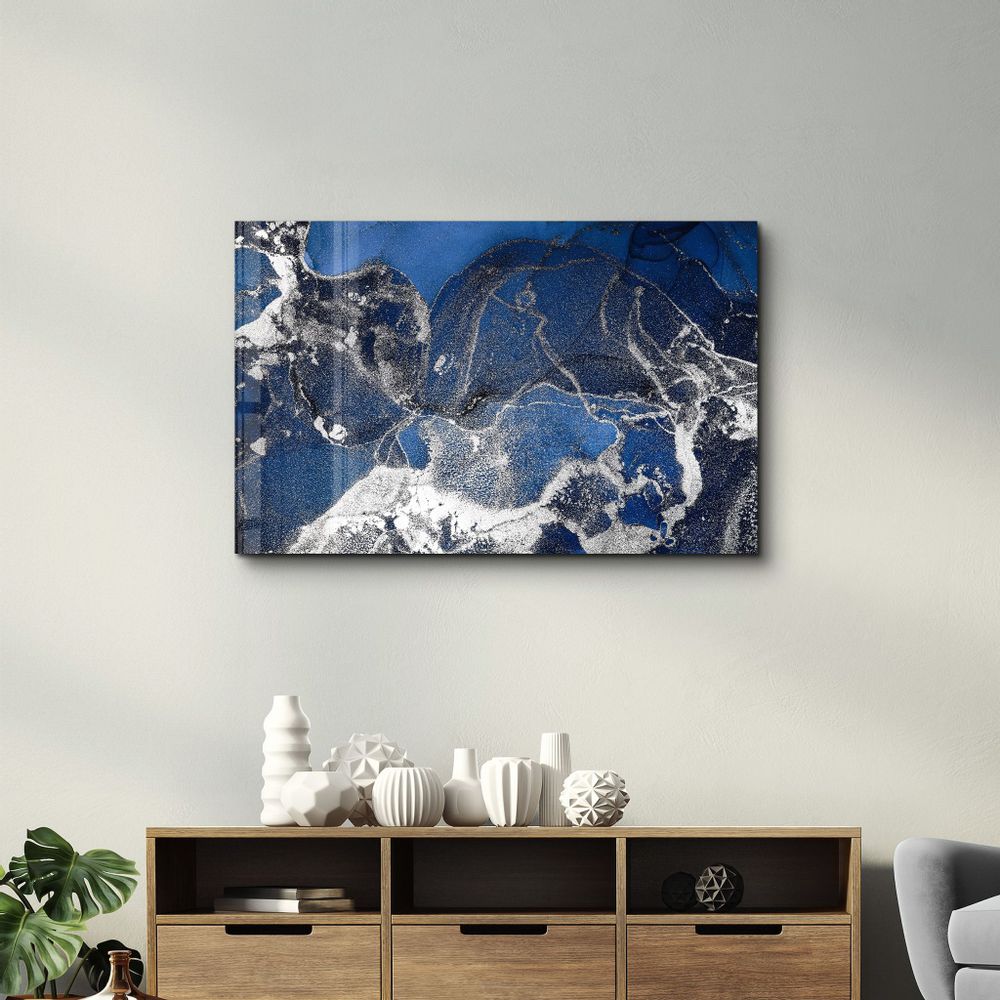Other wall decoration - Dark Blue Wave Pattern V4 | Glass Wall Art - ARTDESIGNA