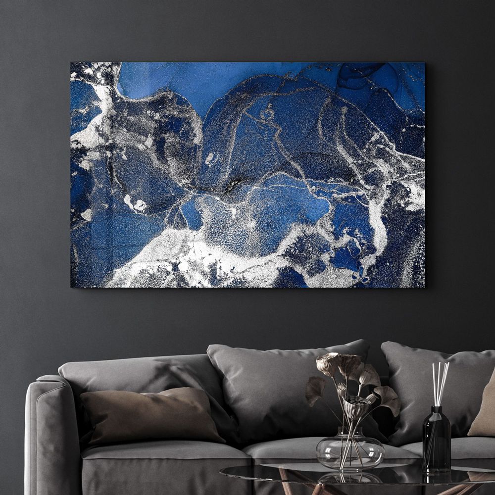 Other wall decoration - Dark Blue Wave Pattern V4 | Glass Wall Art - ARTDESIGNA