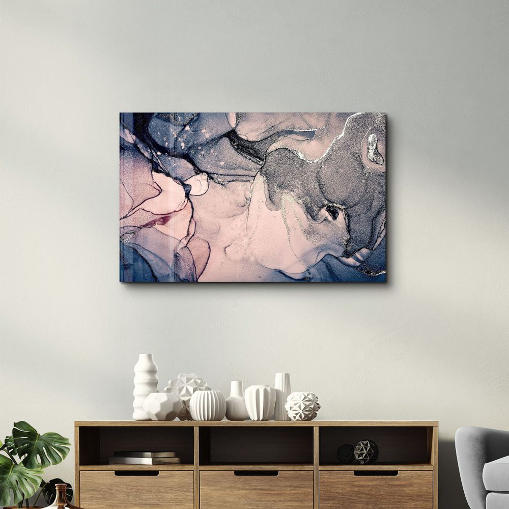 Other wall decoration - Gray and Blue Wave Pattern | Glass Wall Art - ARTDESIGNA