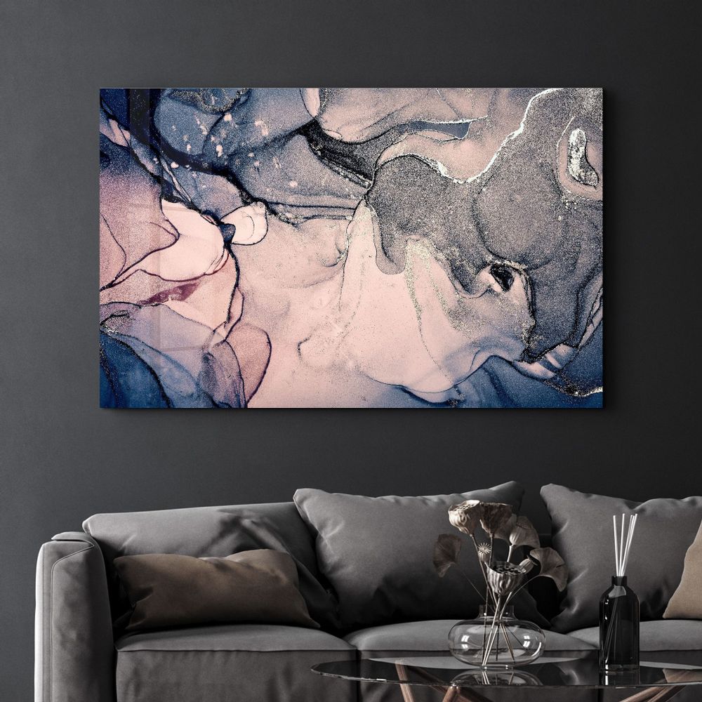 Other wall decoration - Gray and Blue Wave Pattern | Glass Wall Art - ARTDESIGNA