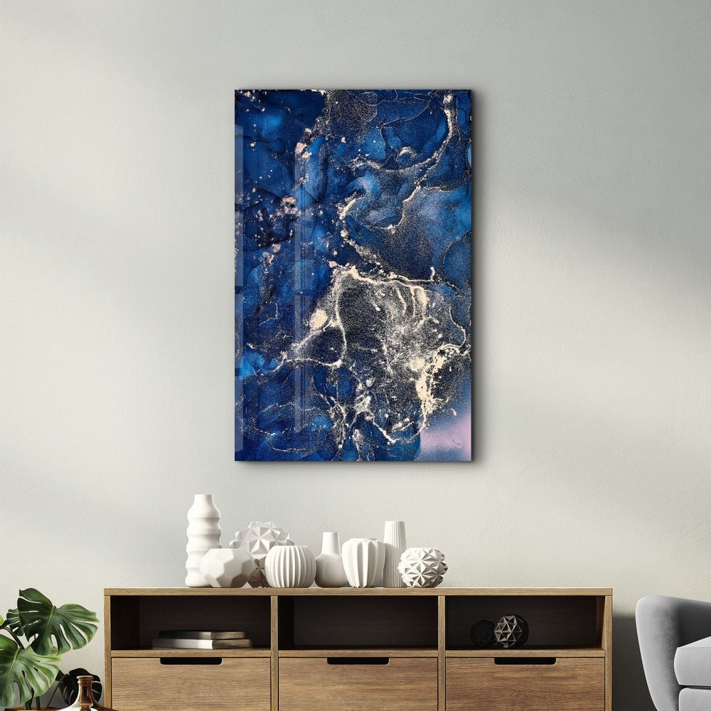 Other wall decoration - Dark Blue Wave Pattern | Glass Wall Art - ARTDESIGNA