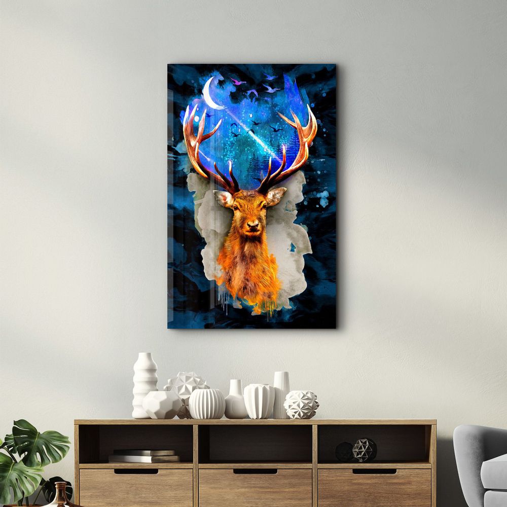 Other wall decoration - Deer & Moon | Glass Wall Art - ARTDESIGNA
