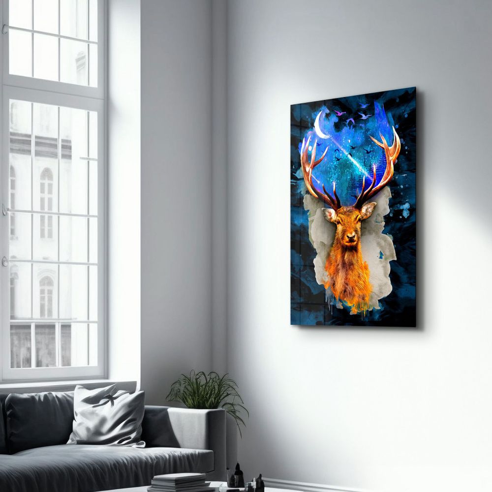 Other wall decoration - Deer & Moon | Glass Wall Art - ARTDESIGNA