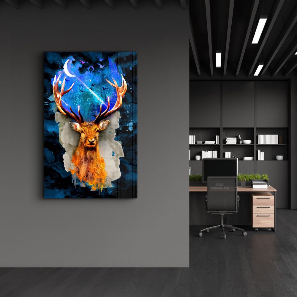 Other wall decoration - Deer & Moon | Glass Wall Art - ARTDESIGNA