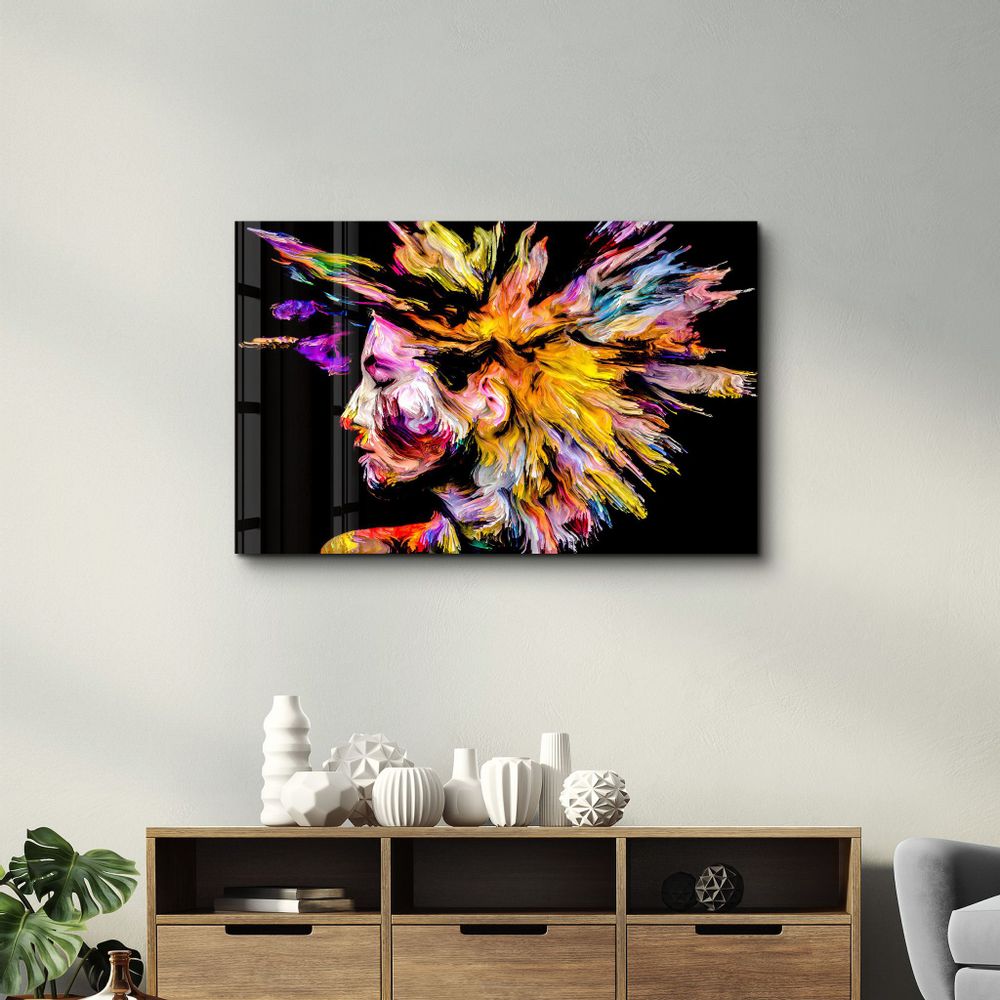 Autres décorations murales - Abstract Colorful Woman Portrait V1 | Glass Wall Art - ARTDESIGNA