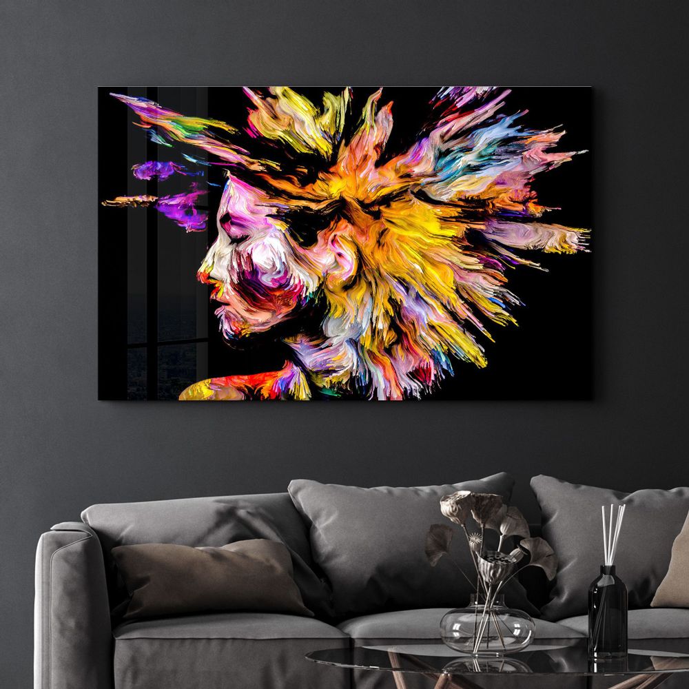 Autres décorations murales - Abstract Colorful Woman Portrait V1 | Glass Wall Art - ARTDESIGNA