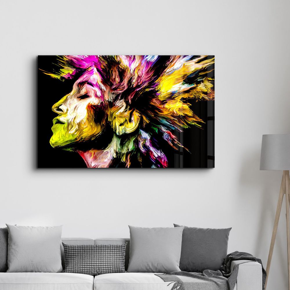 Autres décorations murales - Abstract Colorful Woman Portrait V2 1 | Glass Wall Art - ARTDESIGNA