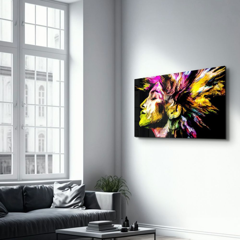 Autres décorations murales - Abstract Colorful Woman Portrait V2 1 | Glass Wall Art - ARTDESIGNA