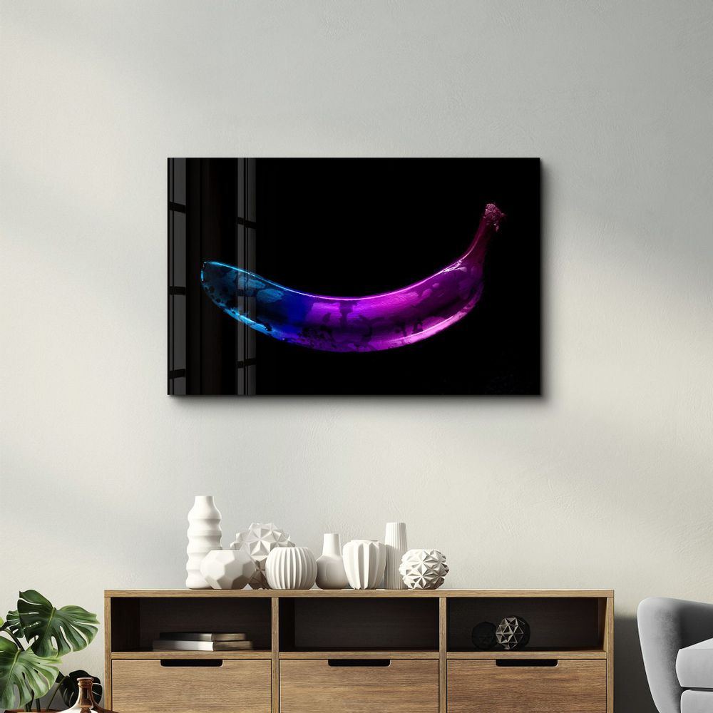 Other wall decoration - Abstract Blue and Purple Banana | Glass Wall Art - ARTDESIGNA