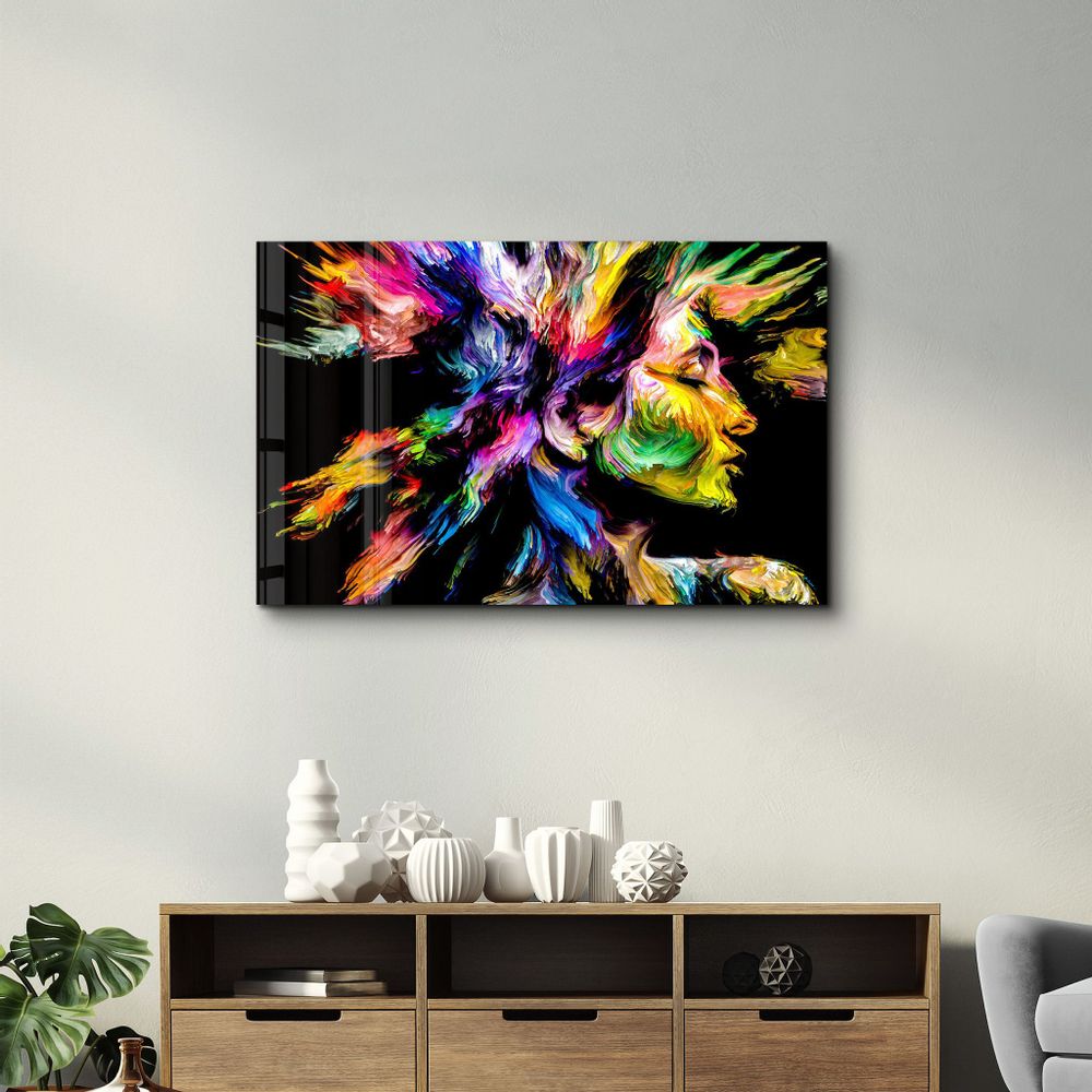 Other wall decoration - Abstract Colorful Woman Portrait V2 | Glass Wall Art - ARTDESIGNA