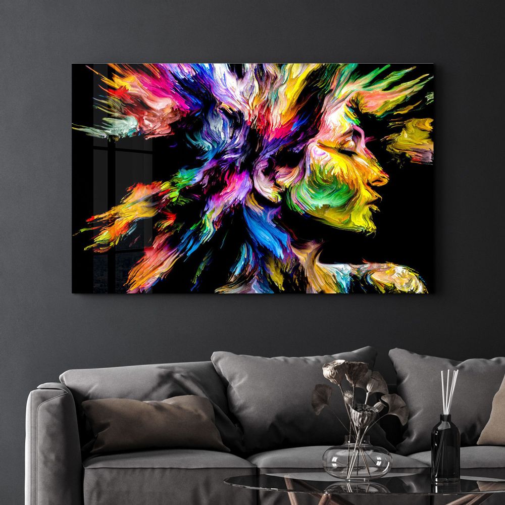 Other wall decoration - Abstract Colorful Woman Portrait V2 | Glass Wall Art - ARTDESIGNA