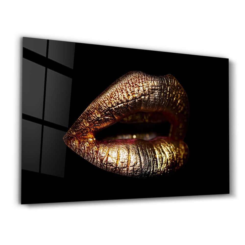 Other wall decoration - Golden Lips | Glass Wall Art - ARTDESIGNA