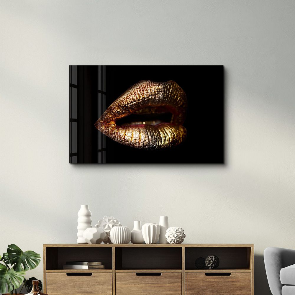 Other wall decoration - Golden Lips | Glass Wall Art - ARTDESIGNA