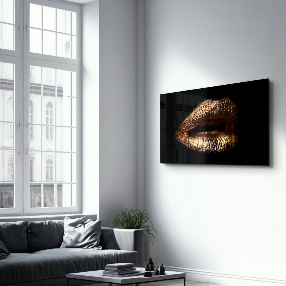 Other wall decoration - Golden Lips | Glass Wall Art - ARTDESIGNA