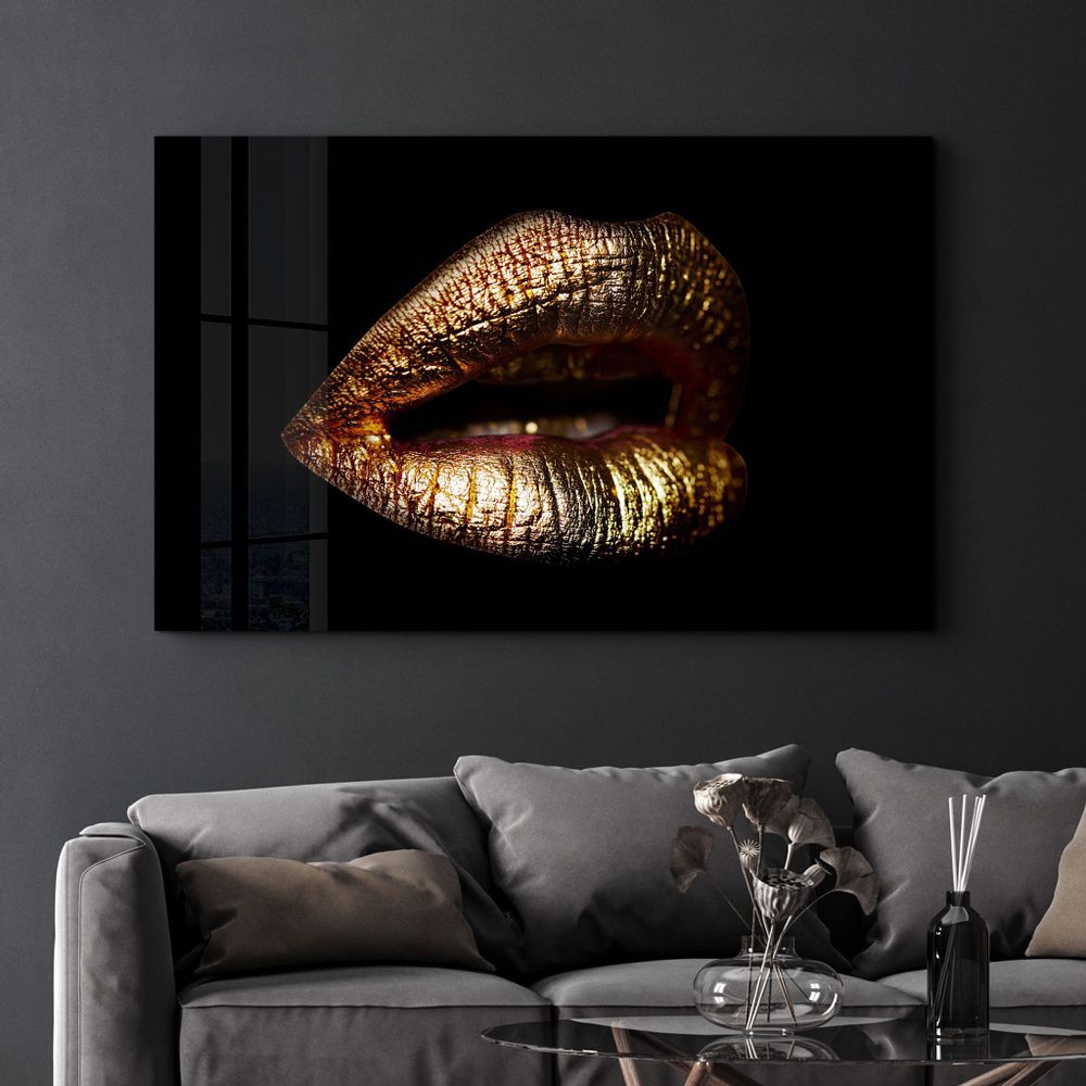Other wall decoration - Golden Lips | Glass Wall Art - ARTDESIGNA