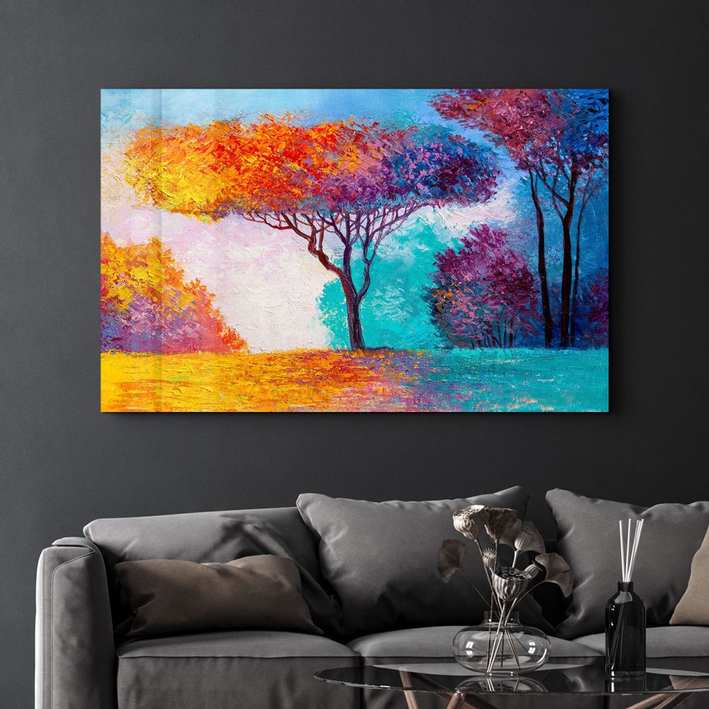 Autres décorations murales - Abstract Colorful Trees 2 | Glass Wall Art - ARTDESIGNA