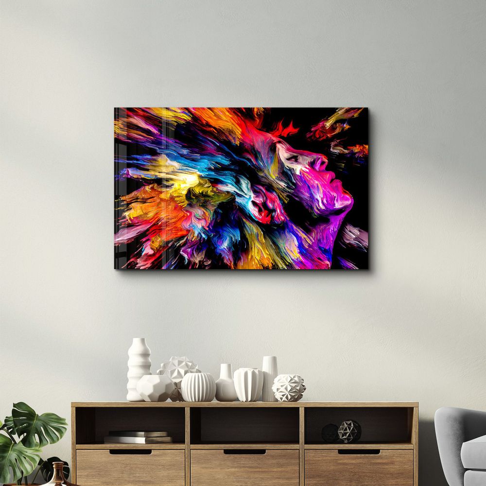 Autres décorations murales - Abstract Colorful Woman Portrait V3 | Glass Wall Art - ARTDESIGNA
