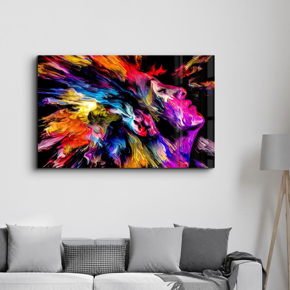 Autres décorations murales - Abstract Colorful Woman Portrait V3 | Glass Wall Art - ARTDESIGNA