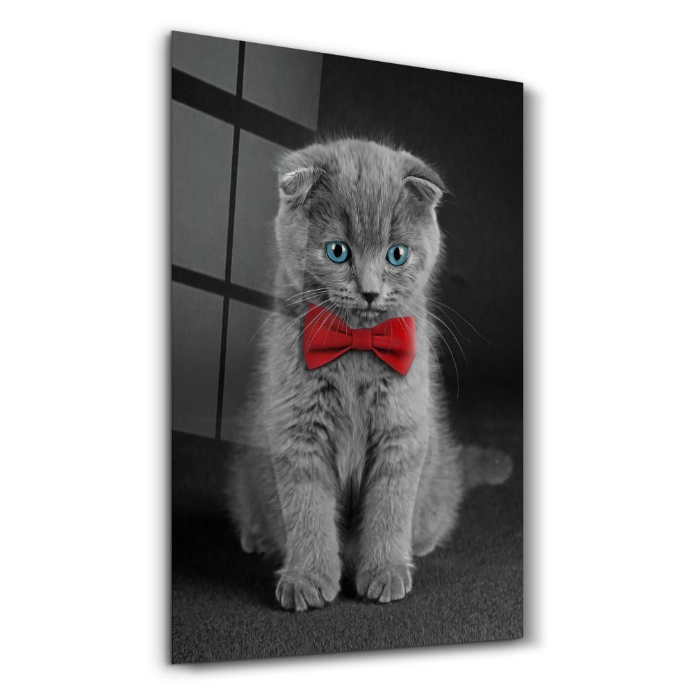 Autres décorations murales - Cat with Bow Tie | Glass Wall Art - ARTDESIGNA