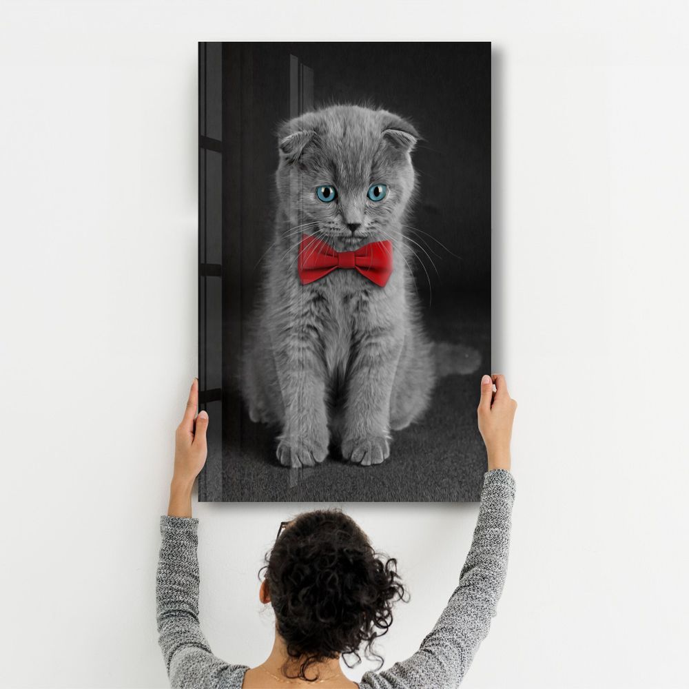 Autres décorations murales - Cat with Bow Tie | Glass Wall Art - ARTDESIGNA