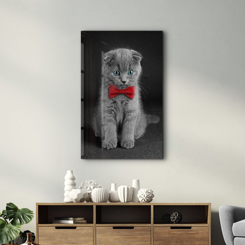 Autres décorations murales - Cat with Bow Tie | Glass Wall Art - ARTDESIGNA