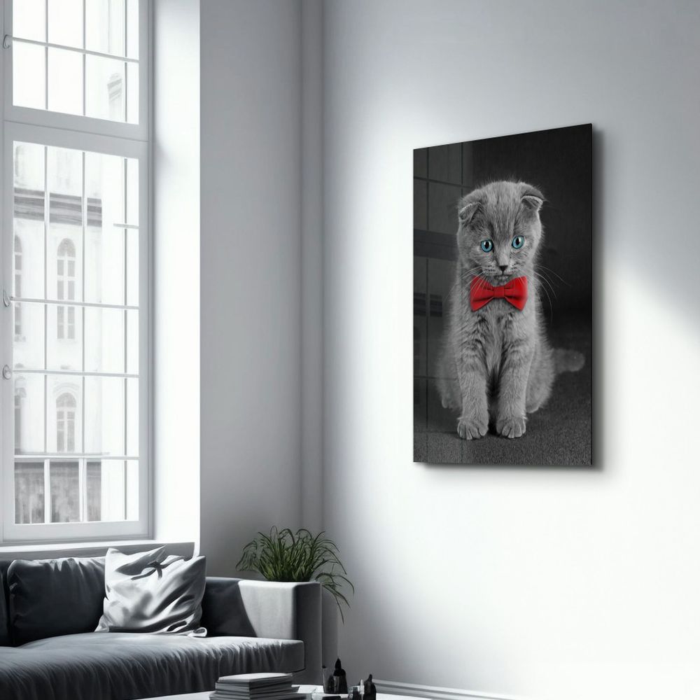 Autres décorations murales - Cat with Bow Tie | Glass Wall Art - ARTDESIGNA