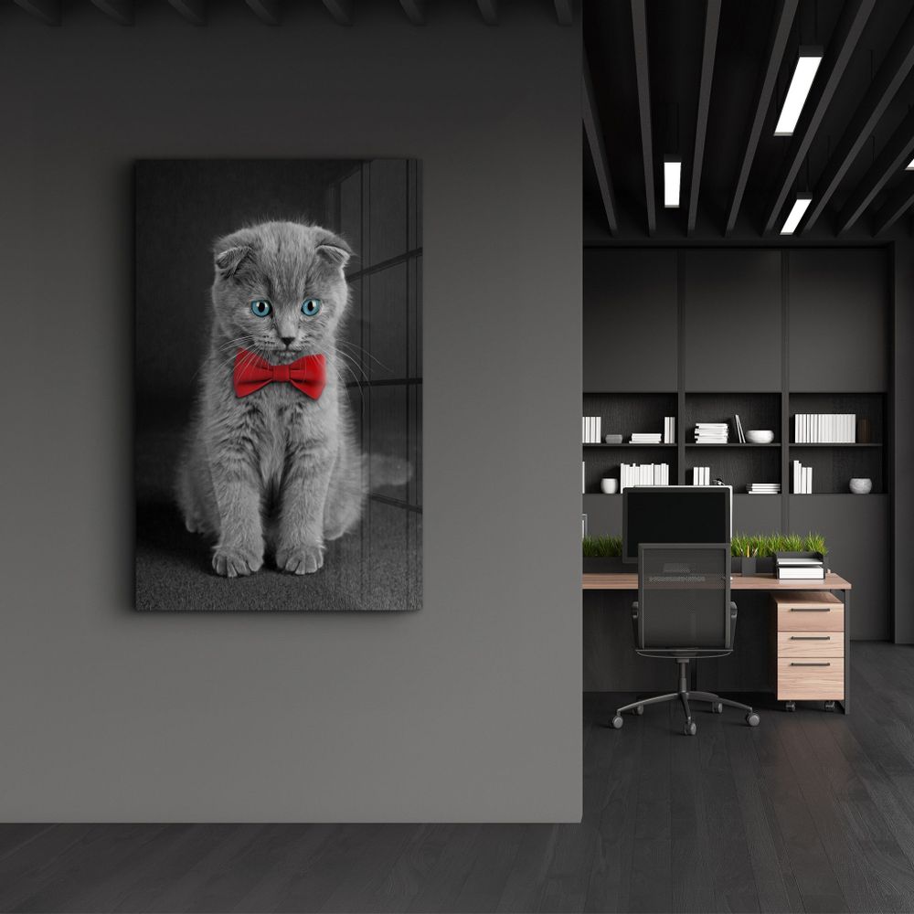 Autres décorations murales - Cat with Bow Tie | Glass Wall Art - ARTDESIGNA