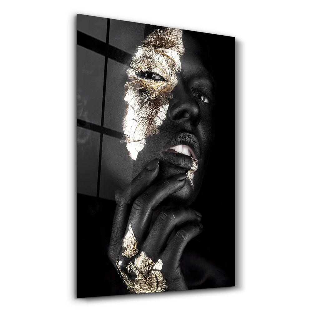 Other wall decoration - Golden Face Woman Portrait | Glass Wall Art - ARTDESIGNA