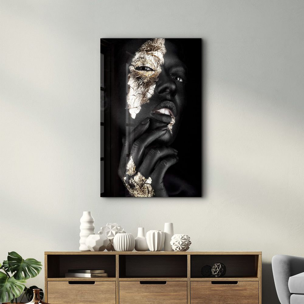 Other wall decoration - Golden Face Woman Portrait | Glass Wall Art - ARTDESIGNA