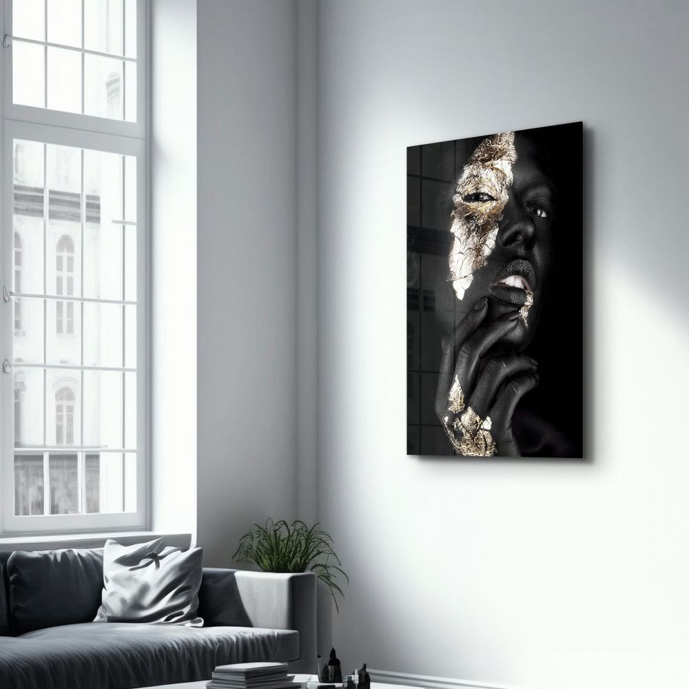 Other wall decoration - Golden Face Woman Portrait | Glass Wall Art - ARTDESIGNA