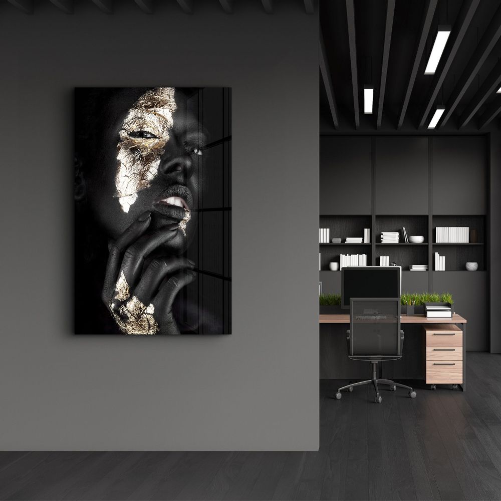 Other wall decoration - Golden Face Woman Portrait | Glass Wall Art - ARTDESIGNA
