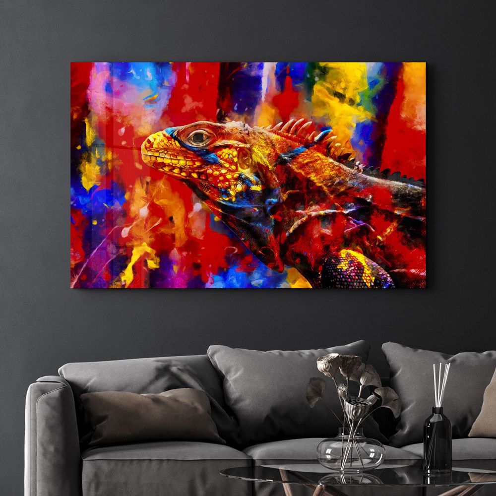 Other wall decoration - Abstract Colorful Iguana | Glass Wall Art - ARTDESIGNA