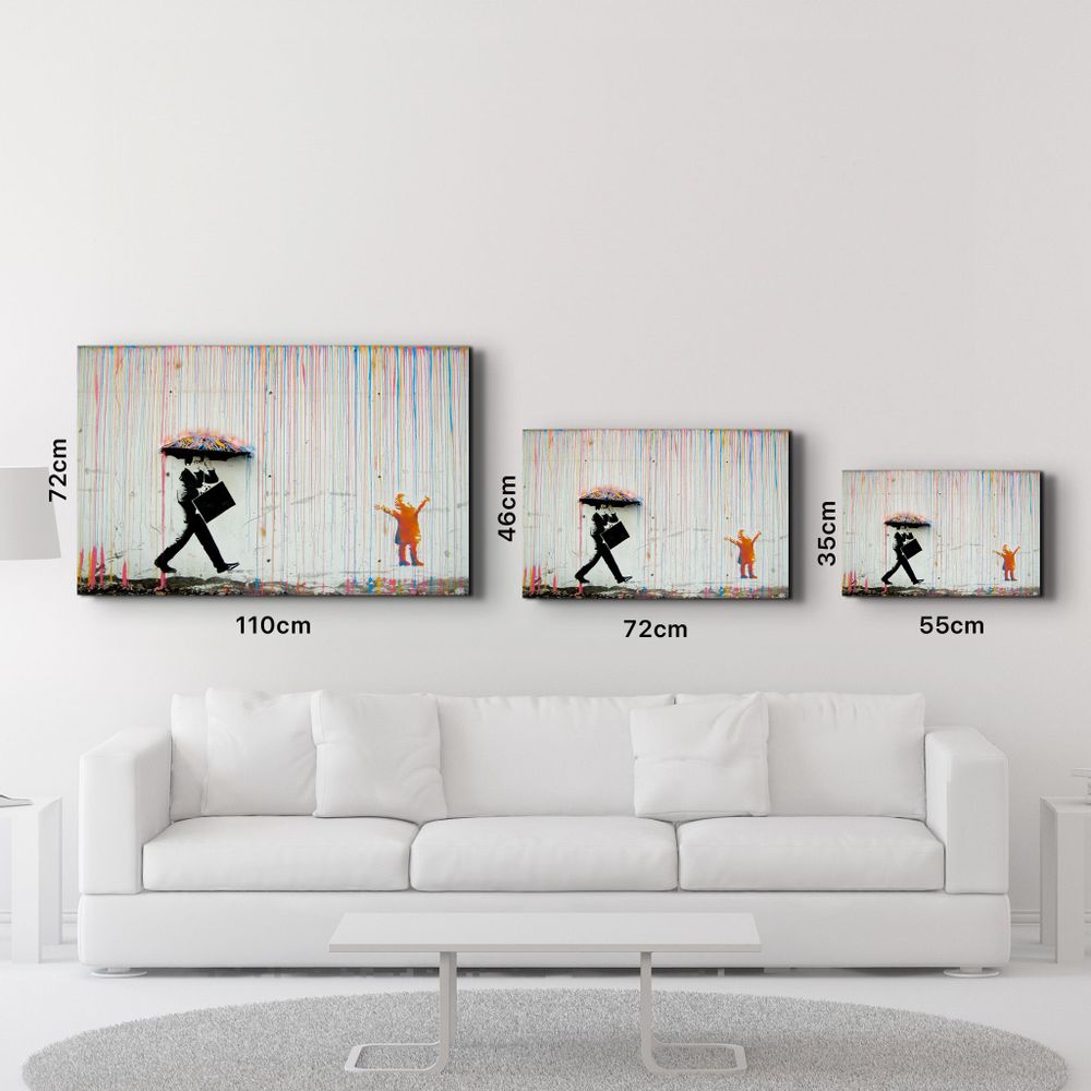 Autres décorations murales - Banksy Umbrella Man Rainbow Rain Girl Glass Wall Art - ARTDESIGNA