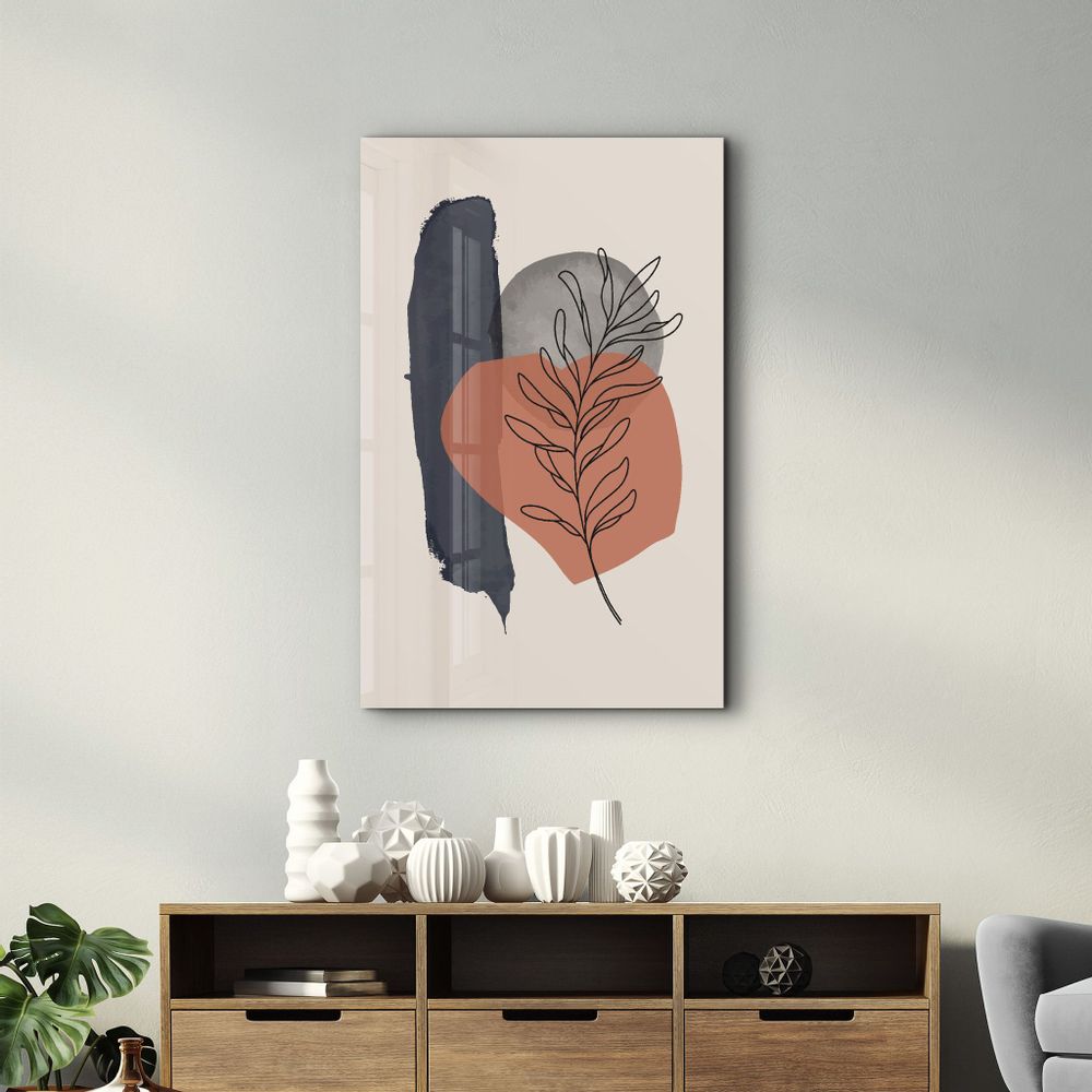 Autres décorations murales - Abstract Shapes and Leaves V4 | Glass Wall Art - ARTDESIGNA