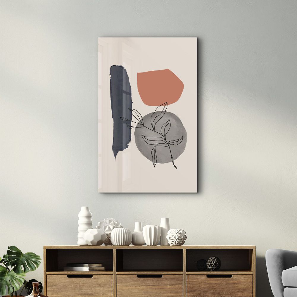Autres décorations murales - Abstract Shapes and Leaves V5 | Glass Wall Art - ARTDESIGNA