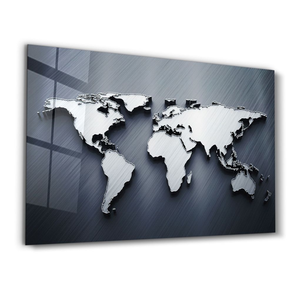 Autres décorations murales - Metallic Blue World Map | Glass Wall Art - ARTDESIGNA